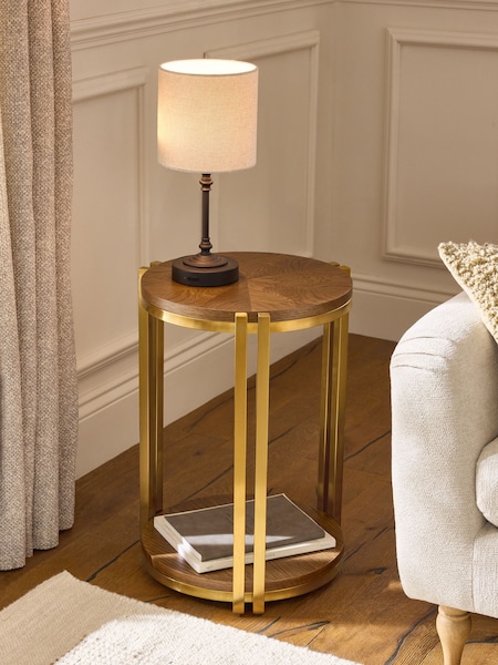 Dark Radial Oak and Oak Veneer Round Side Table (N29374) | €400