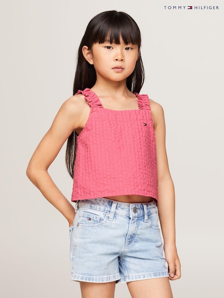 Tommy Hilfiger Pink Seersucker Strap Top (N29382) | AED116