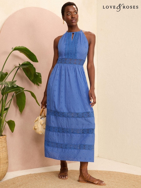 Love & Roses Halter Broderie Midi Dress (N29439) | 246 LEI