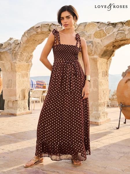 Love & Roses Cami Tie Shirred Maxi Dress (N29446) | 236 LEI