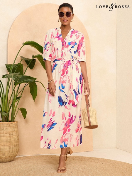 Love & Roses Printed 3/4 Sleeve Midi Dress (N29448) | 233 LEI