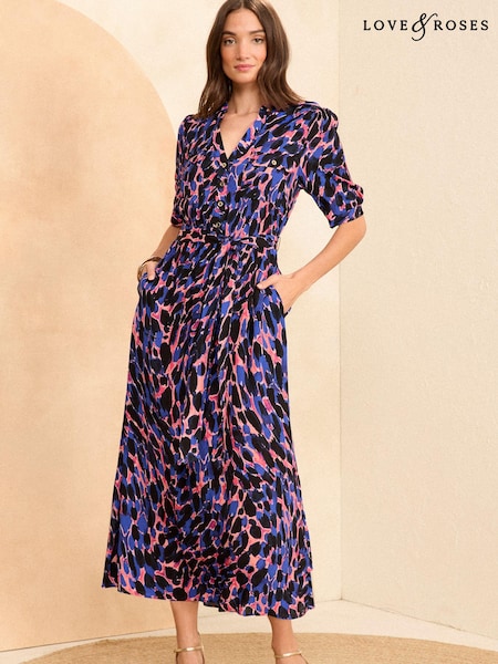 Love & Roses Printed 3/4 Sleeve Midi Dress (N29579) | €38