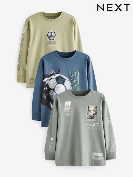 Fútbol en verde/azul - Graphic Long Sleeve T-Shirts 3 Pack (3-16yrs) (N29672) | 35 € - 43 €