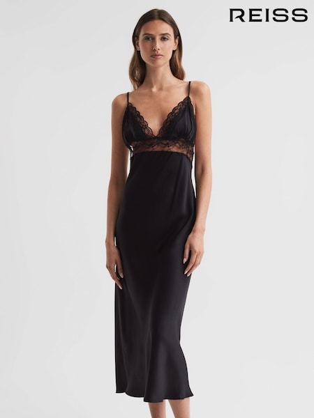 Reiss Black Maison Essentiele Silk Lace Midi Dress (N29884) | $498