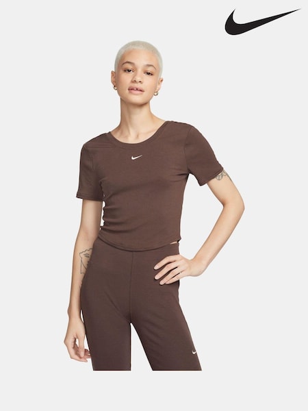 Nike Brown Chill Knits Mini Ribbed Short Sleeve Top (N29946) | €24
