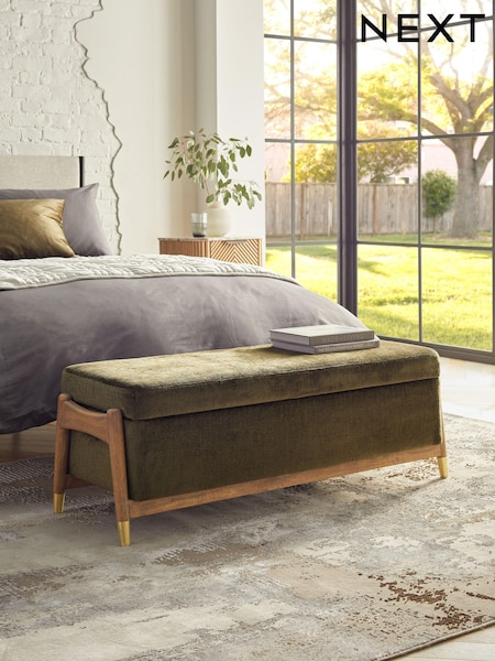 Plush Chenille Moss Green Flinton Upholstered Storage Ottoman (N29976) | €415
