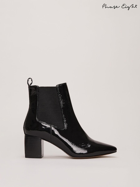 Phase Eight Black Leather Patent Ankle Boots (N30077) | AED434