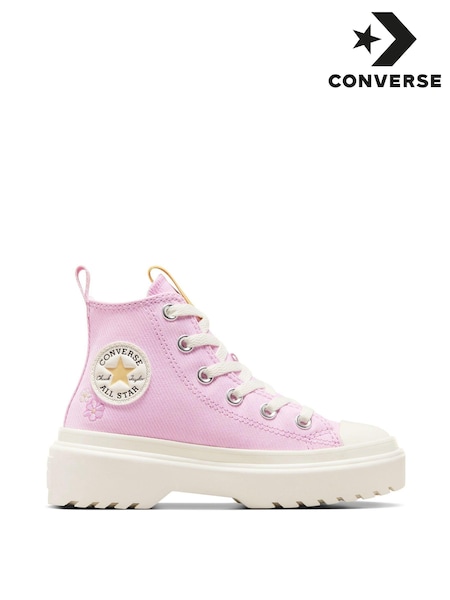 Converse Pink Chuck Taylor Lugged Lift Flower Embroidered Youth Trainers (N30275) | 207 QAR