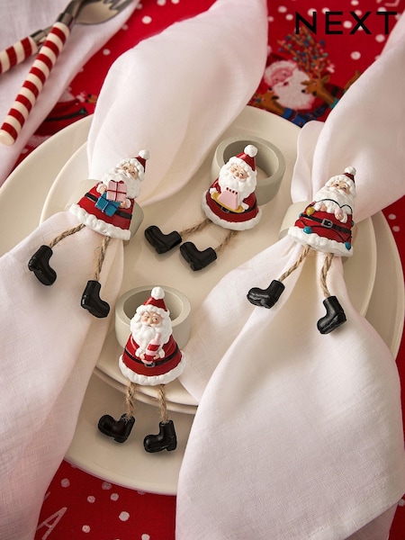 Set of 4 Fun Christmas Santa Napkin Rings (N30310) | ‏58 د.إ.‏