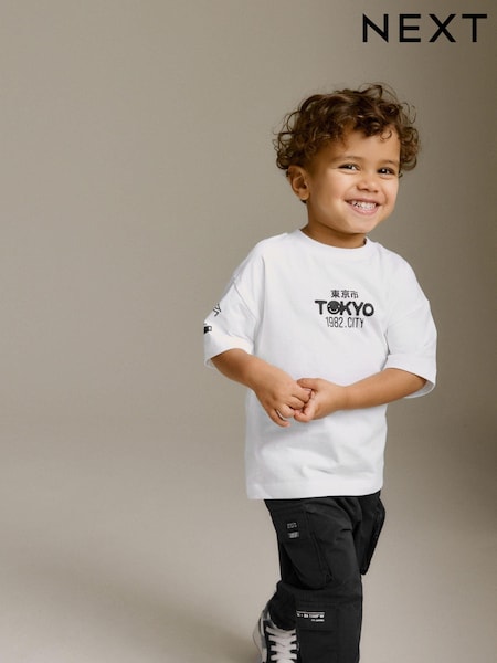 Black Multi Pocket Cargo Trousers & T-Shirt Set (3mths-7yrs) (N30805) | €11.50 - €13