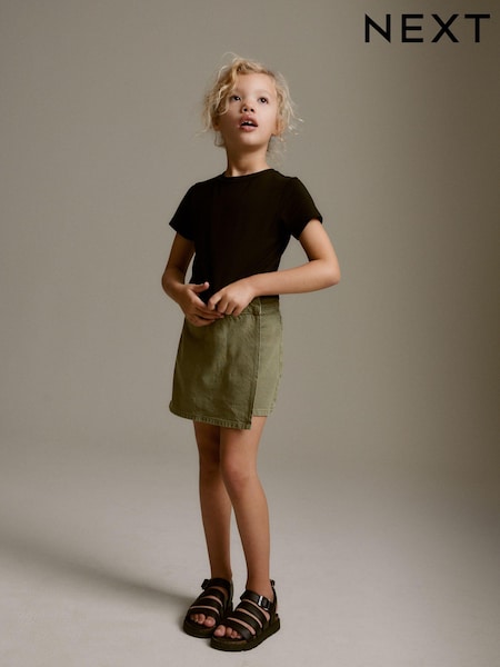Khaki Green Denim Asymmetric Wrap Skort (3-16yrs) (N30969) | €9 - €12.50