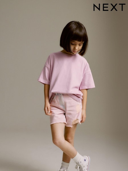 Pink/Blue Frayed Edge Distressed Shorts (3-16yrs) (N30971) | AED15 - AED23