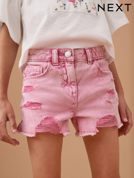 Pink 100% Cotton Frayed Edge Distressed Shorts (3-16yrs) (N30973) | SGD 19 - SGD 28