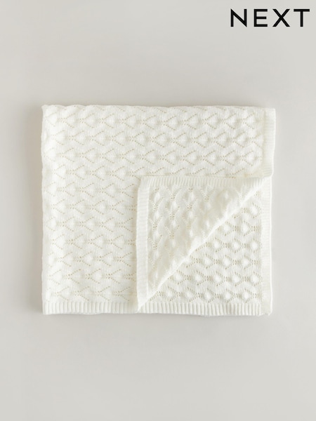 White Pointelle Stitch Knitted Blanket (N31026) | €20
