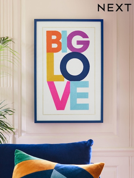 Navy Big Love Slogan Embroidered Framed Wall Art (N31099) | OMR38