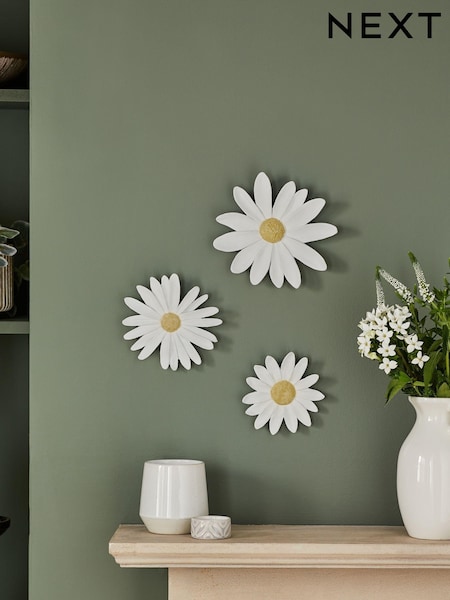 Set of 3 White Daisy Flower Wall Art (N31111) | €22