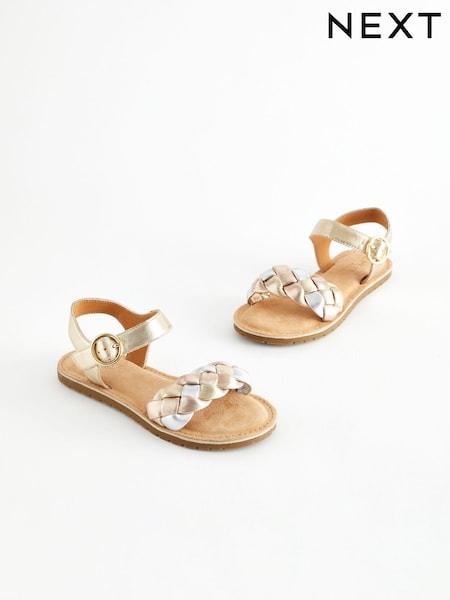 Gold Silver Metallic Leather Plaited Sandals (N31125) | €13 - €17.50