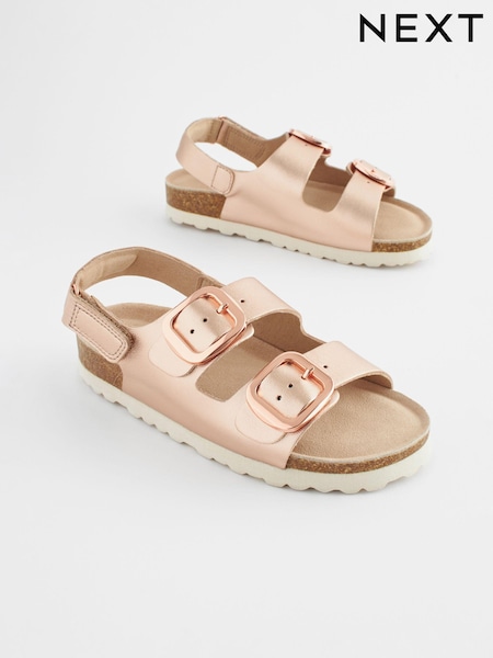 Rose Gold Leather Standard Fit (F) Two Strap Corkbed Sandals (N31134) | € 12 - € 16