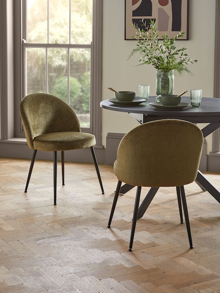 Set of 2 Plush Chenille Moss Green Newman Black Leg Dining Chairs (N31156) | €295