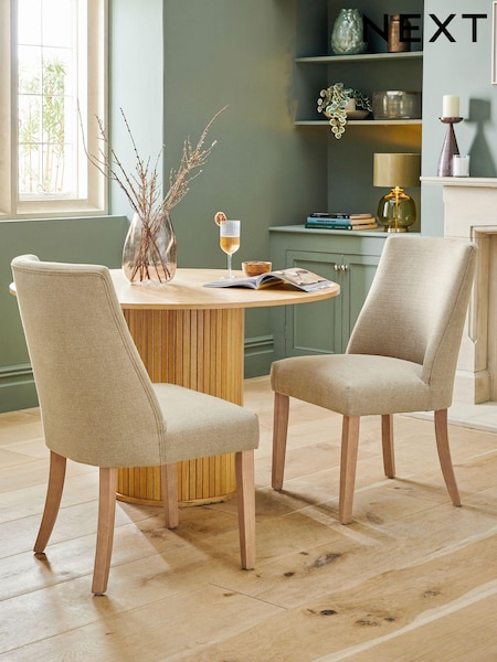 Set of 2 Soft Linen Look Light Natural Wolton Collection Luxe Dining Chairs (N31157) | €380