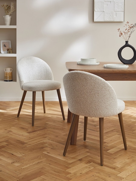 Set of 2 Casual Boucle Light Natural Newman Dark Wood Leg Dining Chairs (N31159) | €295