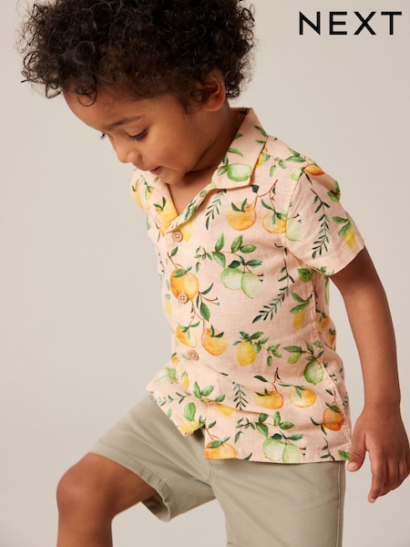 Peach Pink Short Sleeve All Over Print Shirt (3mths-7yrs) (N31174) | €9 - €10