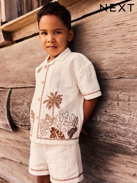 Cream Short Sleeves 100% Cotton Shirt and Short Set (3mths-7yrs) (N31176) | €16 - €19