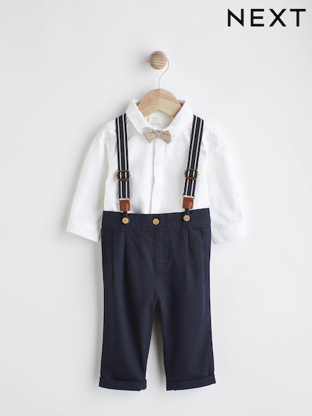Navy Blue Baby 100% Cotton Shirt Trousers and Braces Set 4 Piece (0mths-2yrs) (N31190) | EGP1,440 - EGP1,560
