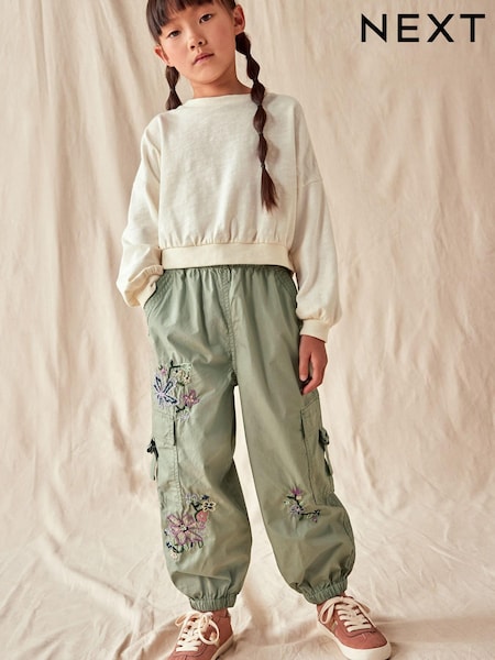 Khaki Green Embellished Parachute Cargo Trousers (3-16yrs) (N31197) | AED64 - AED81