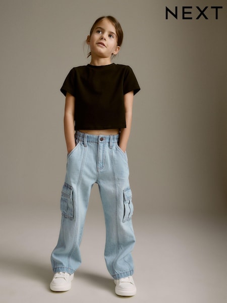 淡藍牛仔褲 - 100% Cotton Wide Leg Cargo Jeans (3-16yrs) (N31201) | HK$140 - HK$183