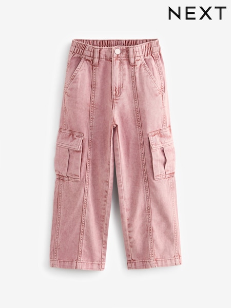 Pink 100% Cotton Wide Leg Cargo Jeans (3-16yrs) (N31204) | €10 - €12.50
