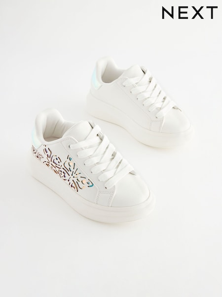 White Butterfly Lace Up Chunky Sole Trainers (N31310) | AED76 - AED97