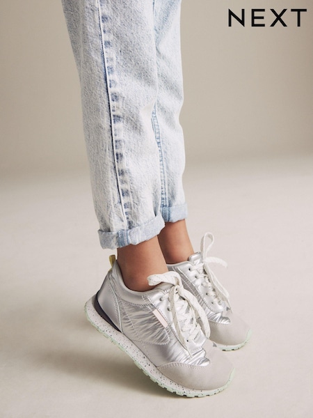 Silver Metallic Retro Lace-Up Trainers (N31326) | €12.50 - €14.50