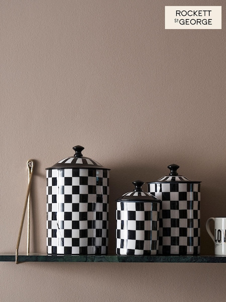 Rockett St George Set of 3 Black/White Checkerboard Nesting Enamel Storage Tins (N31355) | €79