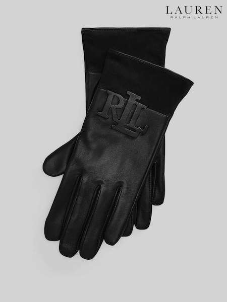 Svart - Lauren Ralph Lauren Leather And Suede Logo Detail Gloves