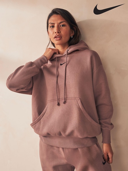 Nike Brown Sportswear Phoenix Fleece Oversized Mini Swoosh Pullover Hoodie (N31459) | €41