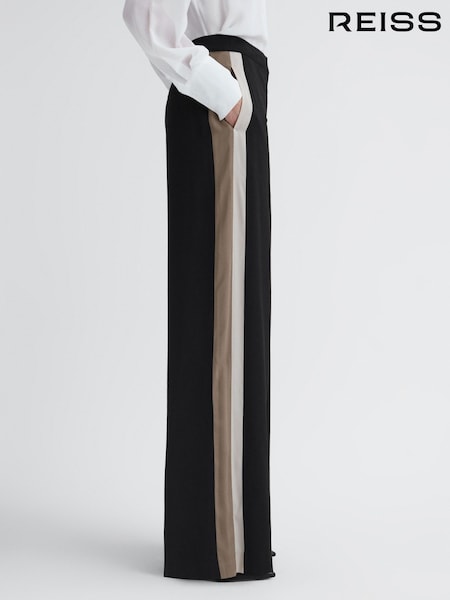 Reiss Black Poppie Wide Leg Side Stripe Trousers (N31510) | AED1,210