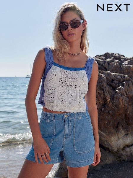 100% Cotton Cargo Utility Lightweight Denim Shorts (N31736) | 106 LEI