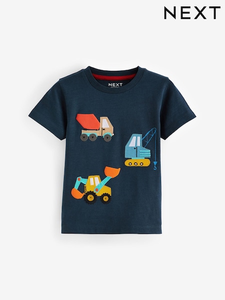 Navy/Red Appliqué Transport 100% Cotton Short Sleeve T-Shirt (3mths-7yrs) (N31769) | €6 - €8