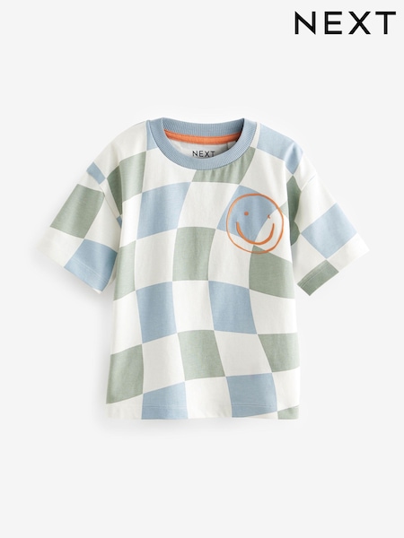 Blue/Green All-Over Print 100% Cotton Short Sleeve T-Shirt (3mths-7yrs) (N31771) | €5 - €7