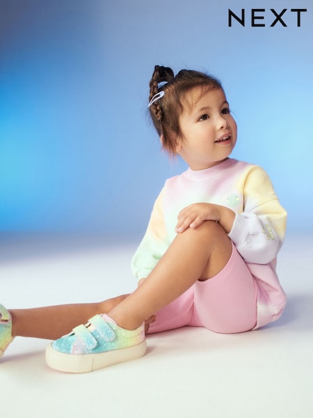 Rainbow Pink Glitter Standard Fit (F) Chunky Trainers With Touch Fastening (N31778) | AED56 - AED63