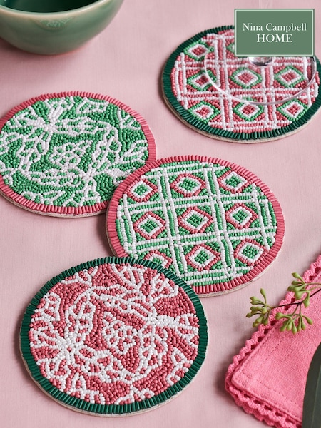Nina Campbell Set of 4 Green/Pink Beaded Coasters (N31788) | €27