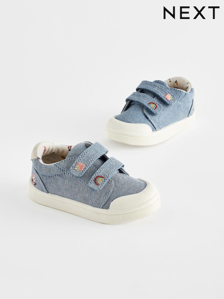 Blue Denim Standard Fit (F) Touch Fasten Strap Machine Washable Trainers (N31801) | AED56 - AED63