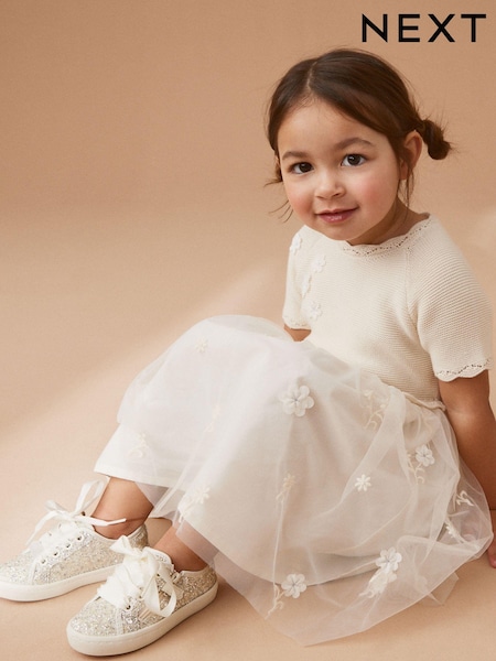 Ivory White Glitter Bridesmaid Occasion Trainers (N31805) | €12.50 - €13