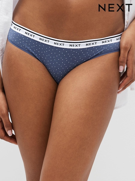 White/Light Blue Bikini Cotton Rich Logo Knickers 4 Pack (N31819) | €12