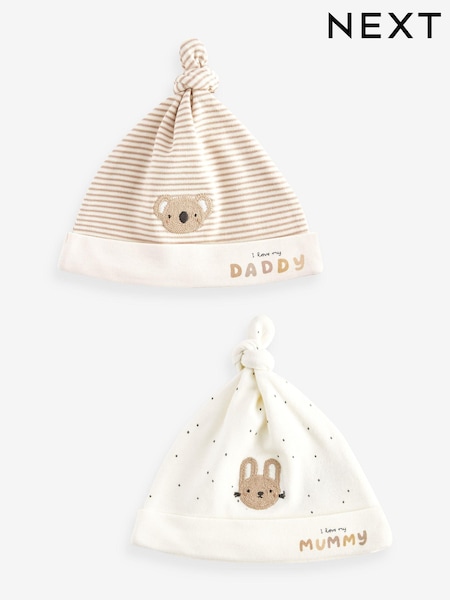 Mamá/papá en color neutro - Baby Tie Top 100% Cotton Hats 2 Packs (0-6mths) (N31826) | 6 €