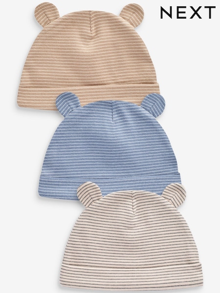 Gestreift, Blau - Baby-Bärenohr-Beanie Mützen aus 100 % Baumwolle 3er-Pack (0-18Monate) (N31844) | 4 €