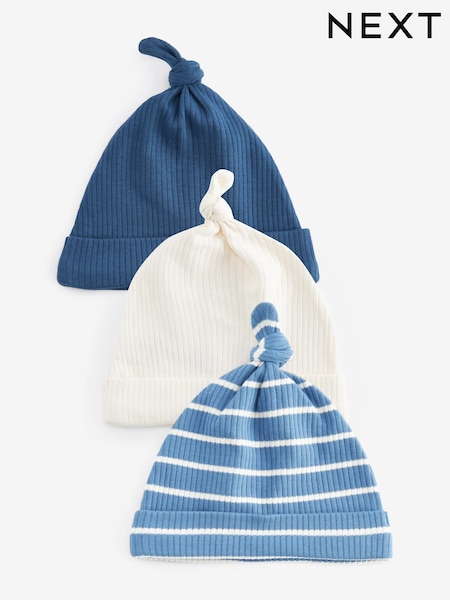 Modra/kremna - 100% Cotton Baby Tie Top Hats 3 Pack (0-18mths) (N31845) | € 4