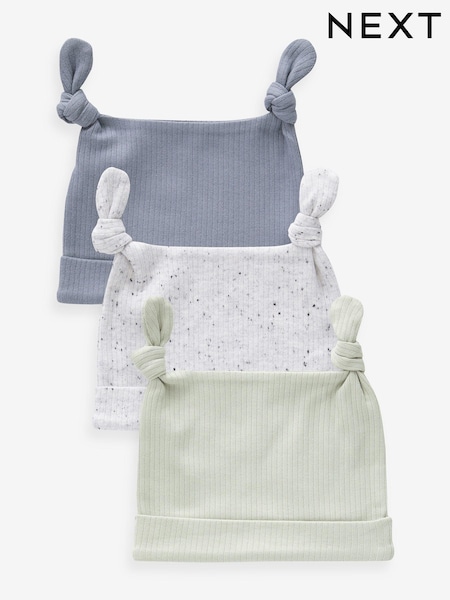Modre/zelene - Baby Double 100% Cotton Tie Top Hats 3 Pack (0mths-2yrs) (N31847) | € 5