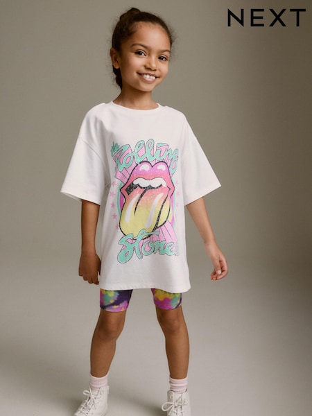 Weiß, pink: - Oversized Rolling Stones T-Shirt and Short Set (3-16yrs) (N31909) | 16 € - 21 €